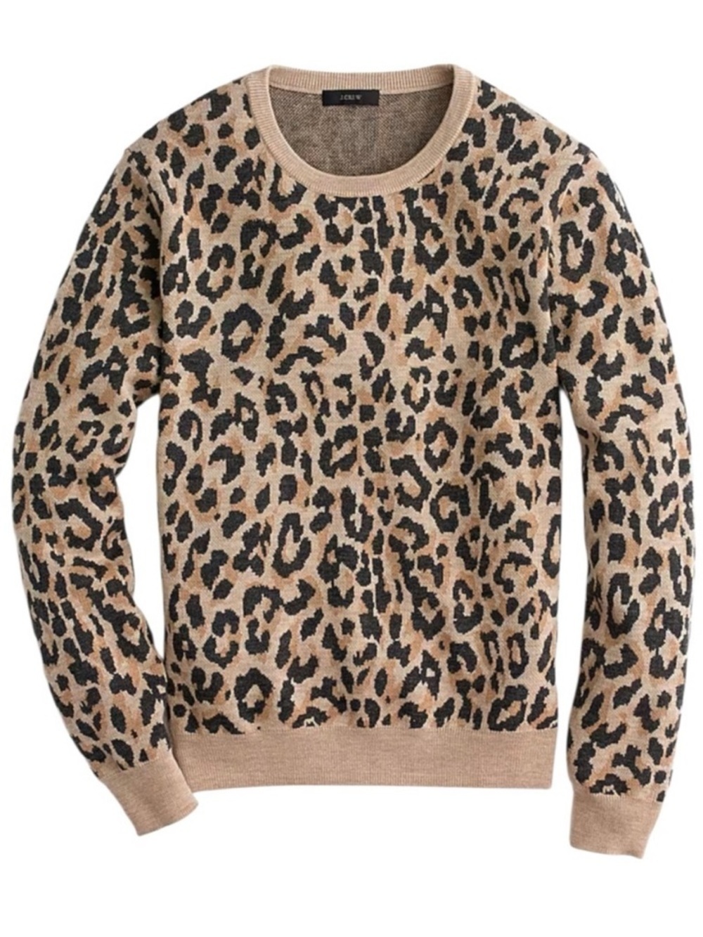 Like New J. Crew Merino Wool Crewneck Sweater Leopard Size